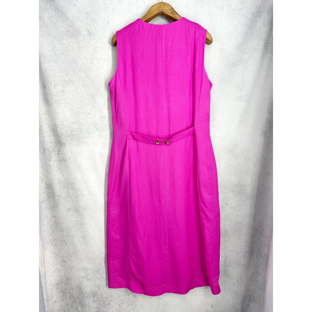 Ann Taylor Fuchsia Pink Linen Blend Button Front Sleeveless Midi Dress Size 14 - Picture 8 of 13